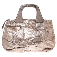 Zagliani Metallic Rose Gold Python Leather Satchel
