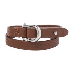 Aigner Brown Leather Double Tour Logo Bracelet