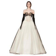 Vera Wang Black and White Strapless Ball Gown Wedding Dress