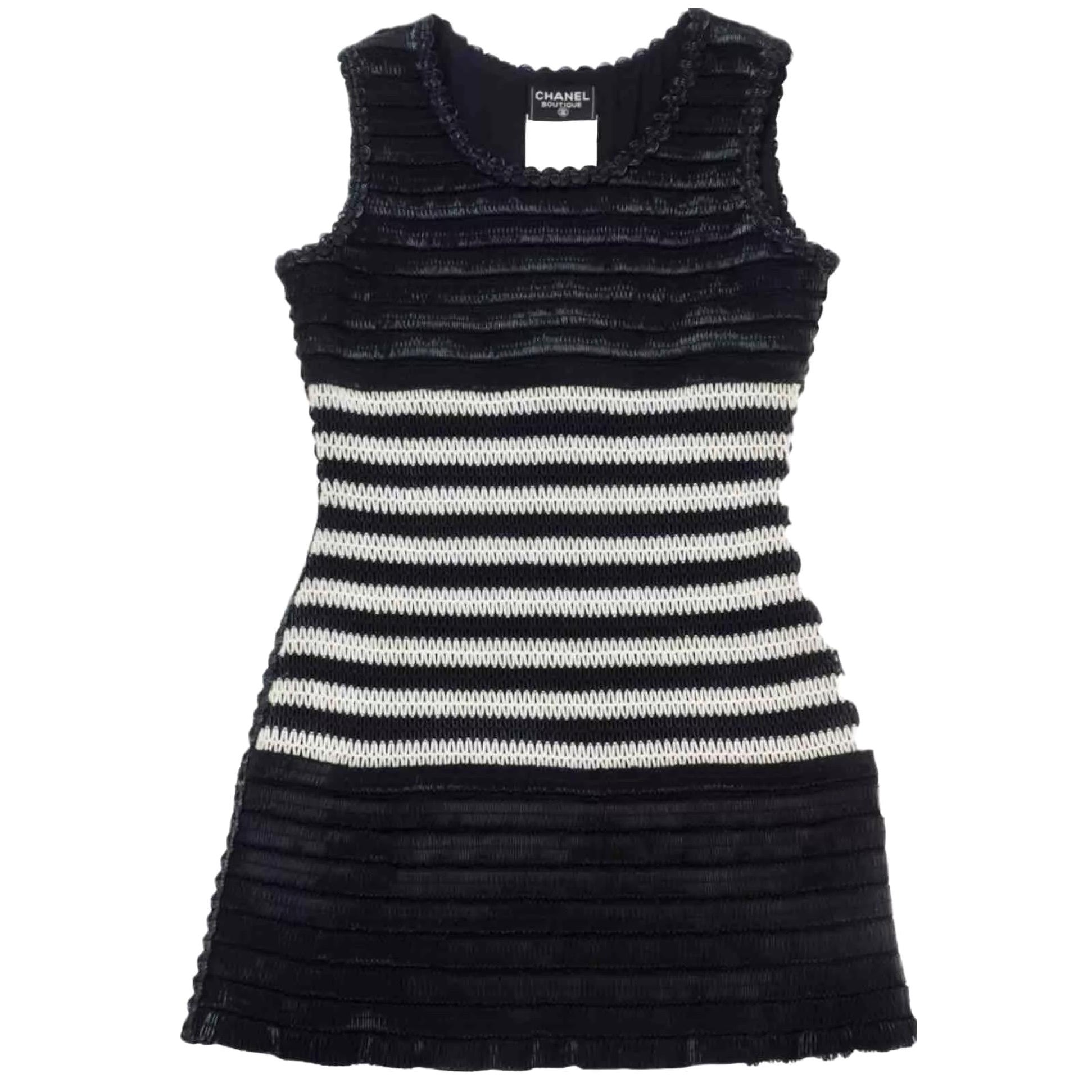 CHANEL Rare Vintage Runway S/S 1994 Black & White Vinyl PVC Raffia Dress
