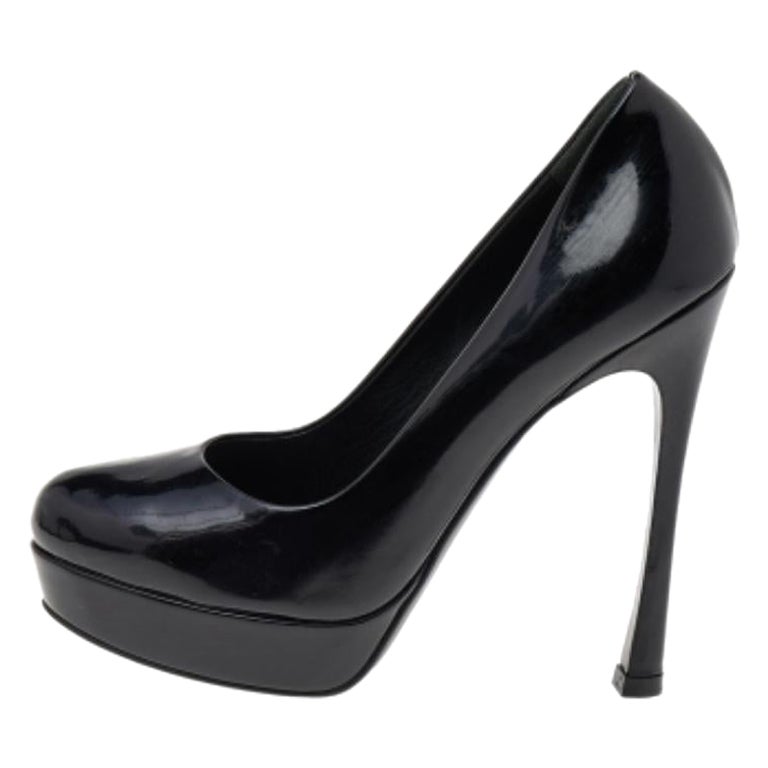 Saint Laurent Schwarze Leder Plateau-Pumps mit runder Zehe Größe 36,5