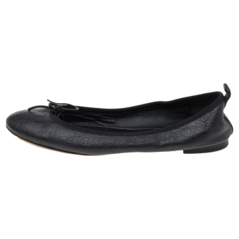 Gucci Bailarinas con Lazo en Piel Negra Guccissima Talla 36
