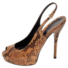 Gucci Brown Python Leather Slingback Sandals Size 37.5