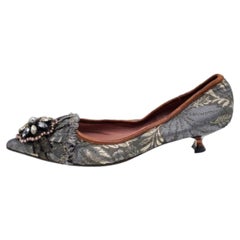 Miu Miu Grey Jacquard Embellished Pointed Toe Pumps Size 36