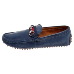 Gucci Blue Leather Horsebit Slip on Loafers Size 40