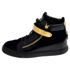 Giuseppe Zanotti Blue/Black Velvet and Leather Coby High Top Sneakers Size 43