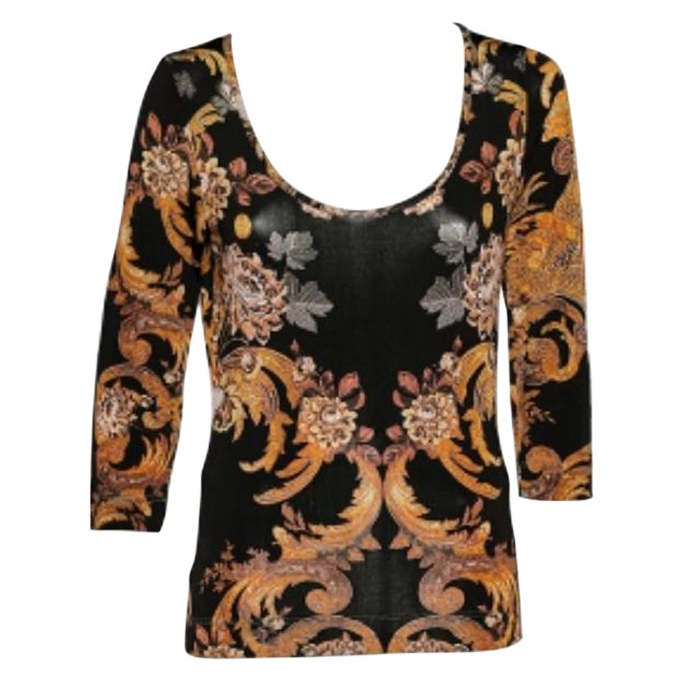 Just Cavalli Schwarzes, geblümtes Jersey T-Shirt mit Rundhalsausschnitt XL