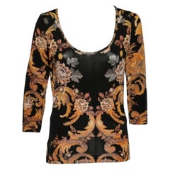 Just Cavalli - Maglietta nera a collo alto in jersey con stampa floreale XL