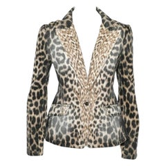 Blazer en denim à boutons sur le devant, imprimé d'animaux, de couleur Brown, Just Cavalli S