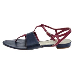 Chanel Burgundy/Black Leather CC T-Strap Sandals Size 39.5