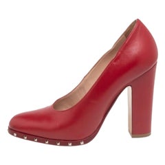 Valentino Red Leather Soul Rockstud Block Heel Pumps Size 37.5