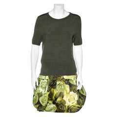 Moschino Couture Minivestido con dobladillo de volantes y estampado floral de punto de lana verde L