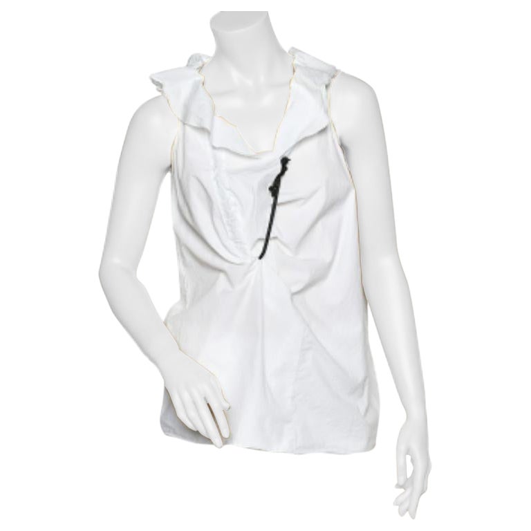 Marni Top senza maniche in cotone bianco con dettaglio volant M.