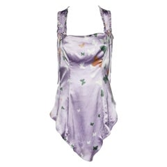 Valentino Lilac Butterfly Printed Silk Satin Asymmetric Hem Camisole M