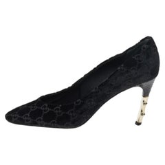 Gucci Black GG Velvet Bamboo Pumps Size 39