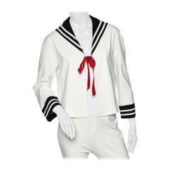 Moschino Cheap and Chic White Cotton Contrast Trim Tie Detail Blazer M