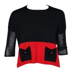 CH Carolina Herrera Pullover Top aus Wollstrick mit seitlichem Schlitzdetail und Farbblockmuster, M
