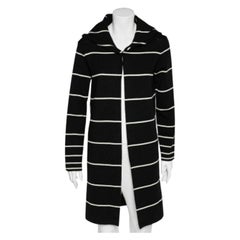 Love Moschino Black Striped Wool Hooded Mid Length Overcoat M