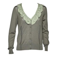 Fendi Green Wool & Silk Ruffle Neck Cardigan L