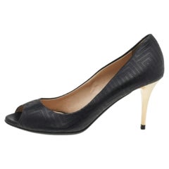 Versace Black Quilted Leather Peep Toe Pumps Size 38