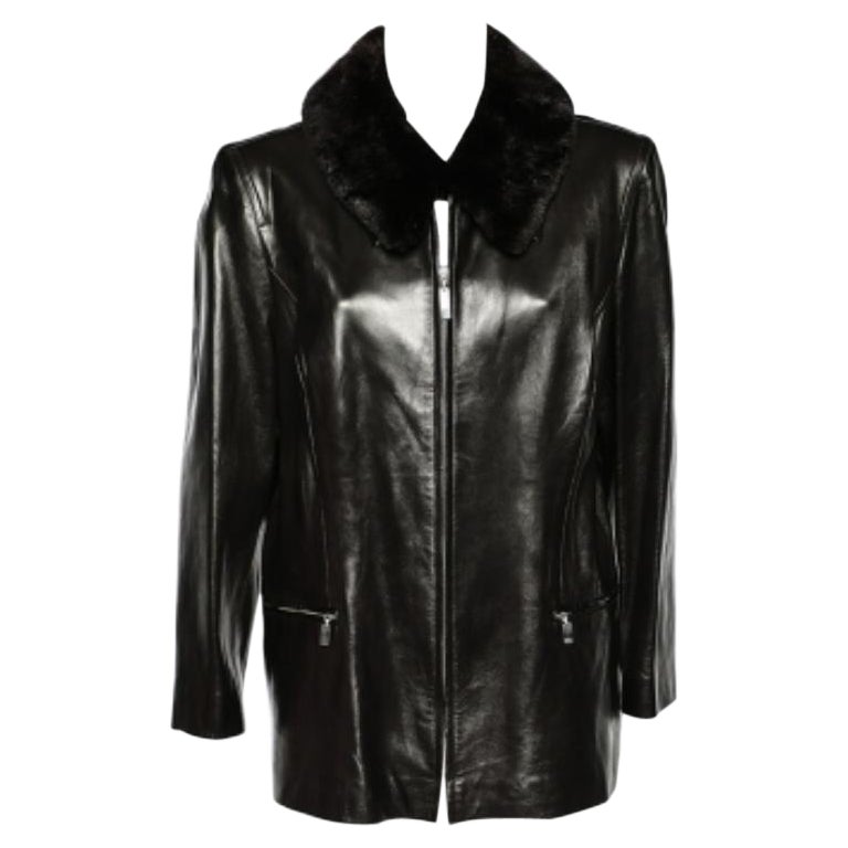 Celine - Giacca marrone vintage con colletto in pelle di montone e zip anteriore L.
