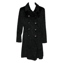 Sportmax - Manteau croisé en fausse fourrure noire M