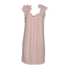 Valentino Pink Chiffon Bow Applique Pleated Yolk Detailed Shift Dress M