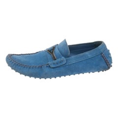Saint Laurent Mocasines Slip On de Ante Azul Talla 40.5