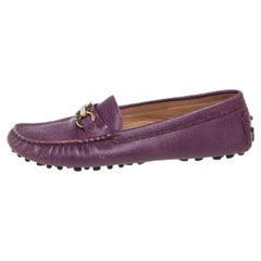 Used Salvatore Ferragamo Purple Lizard Embossed  Leather Gancini Bit Loafers Size 36