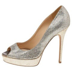 Jimmy Choo Gold Glitter Luna Peep Toe Platform Pumps Size 38