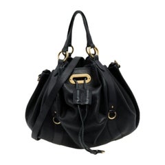 Ralph Lauren Black Perforated Leather Drawstring Hobo
