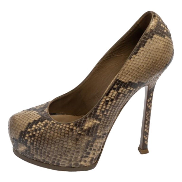 Saint Laurent Beige Python Tribtoo Plateau Pumps Größe 38