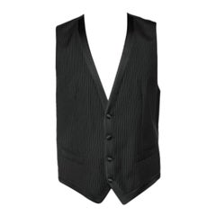 Dolce & Gabbana Black Striped Wool Button Front Vest M