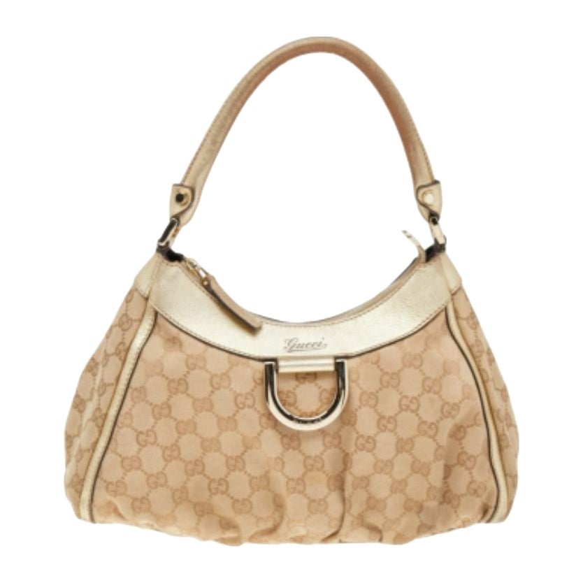 Gucci Beige/Gold GG Canvas and Leather D Ring Hobo