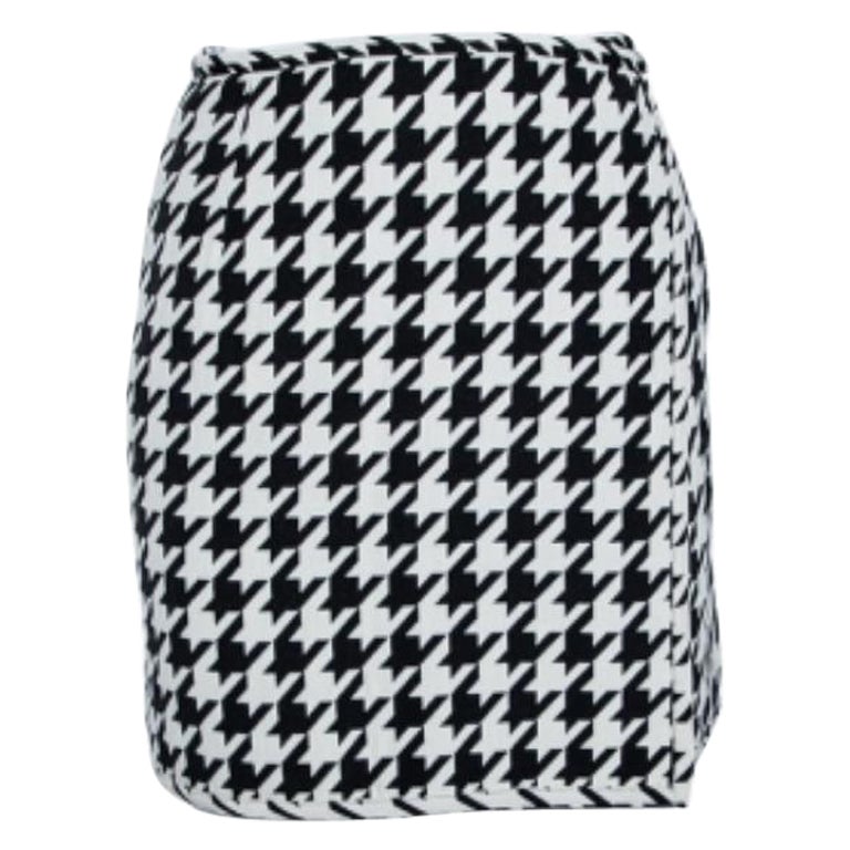 Off-White Monochrome Houndstooth Print Wool Mini Wrap Skirt S