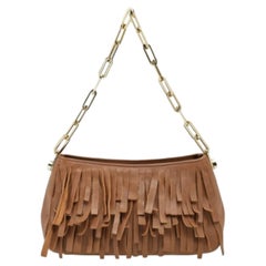 Carolina Hererra Brown Leather Fringe Chain Shoulder Bag