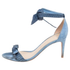 Alexandre Birman Schwarze Clarita-Sandalen aus Schlangenhautleder und Wildleder mit Knöchelbesatz Größe 40
