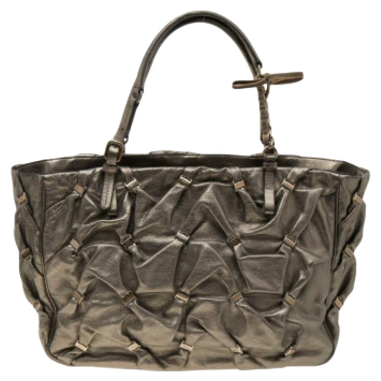 Salvatore Ferragamo Metallic Olive Leather Tote