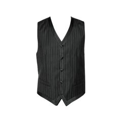 Dolce & Gabbana Black Striped Wool Satin Trim Vest M