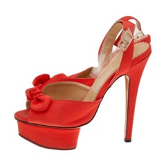 Charlotte Olympia Orange Satin Serena Bow Ankle Strap Platform Sandals Size 35