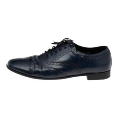 Prada Marineblaue Brogue- Oxfords aus Leder mit Schnürung Größe 44