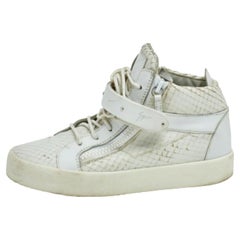 Giuseppe Zanotti White Python Embossed Leather Coby High Top Sneakers Size 41