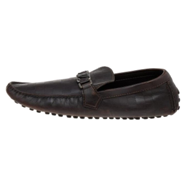 Louis Vuitton Dunkle Damier geprägte Leder Hockenheim Slip On Loafers Größe 43,5