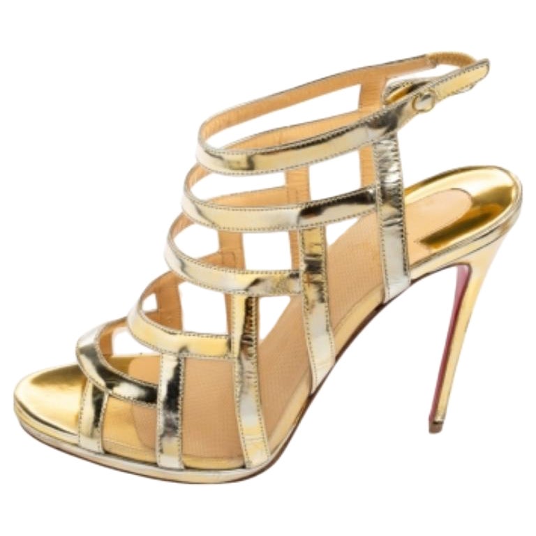 Christian Louboutin Nicole Caged Sandalen aus goldenem Mesh und Leder mit Käfig Größe 38,5