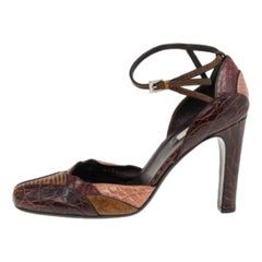 Prada Multicolor Python Leather And Embossed Leather Ankle Strap Sandals Size 38