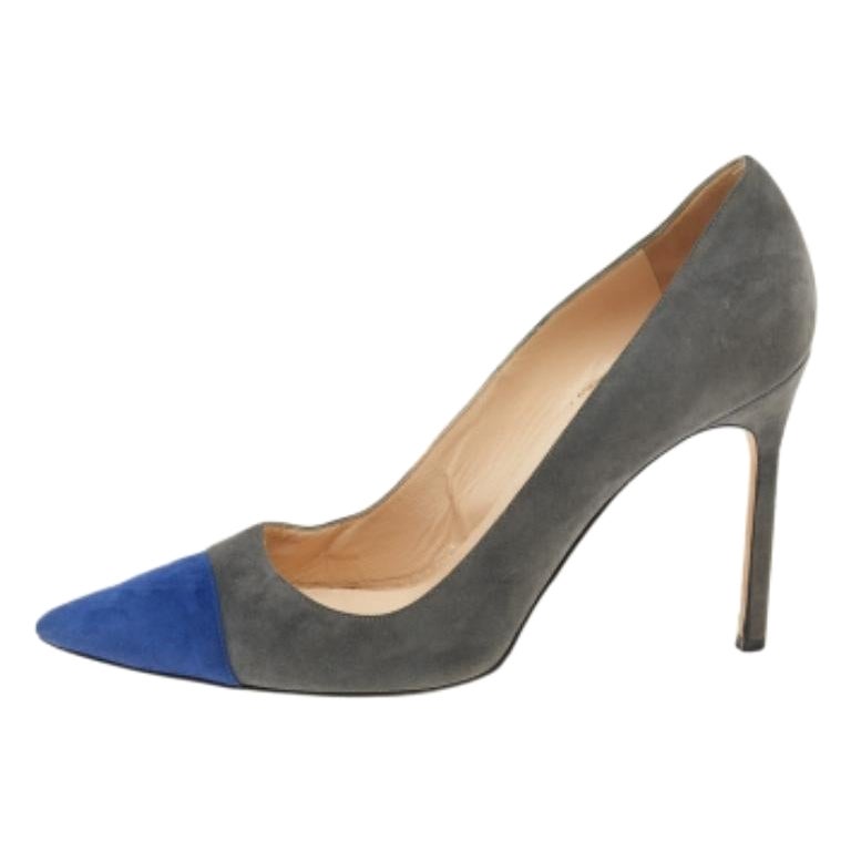 Manolo Blahnik Grigio/Blu in pelle scamosciata con punta a punta Taglia 40