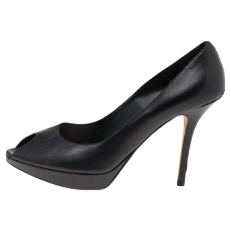 Dior Cuero Negro Miss Dior Peep Toe Plataforma Bombas Tamaño 40.5