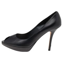 Dior Black Leather Miss Dior Peep Toe Platform Pumps Size 40.5