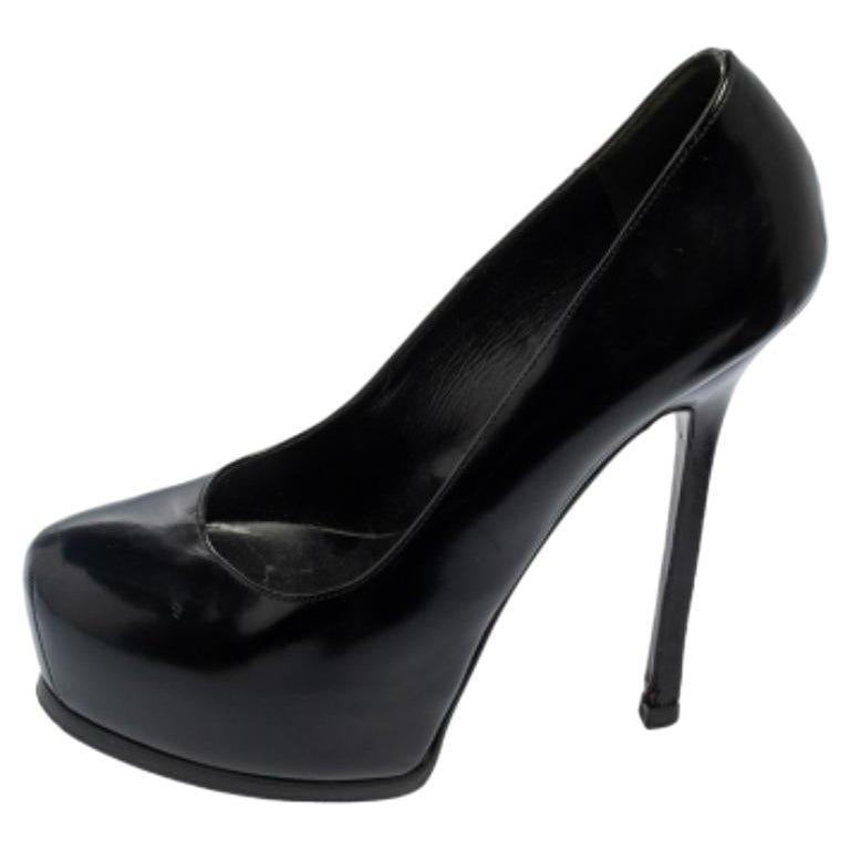 Saint Laurent Schwarze Tribtoo Plateau-Pumps aus Leder Größe 38