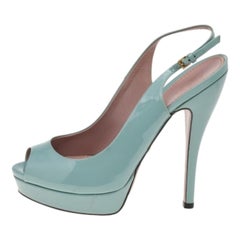Gucci Green Patent Leather Peep Toe Slingback Sandals Size 37.5